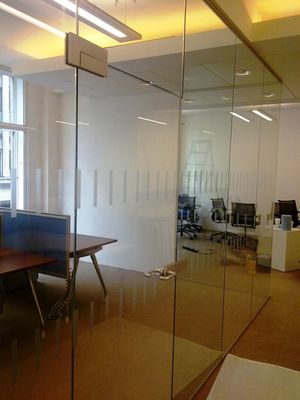 Glass Balustrades and Architectural Glass by Hamilton Glass Products Ltd - an image showing glass supplied and installed for an office glass enclosure with door
