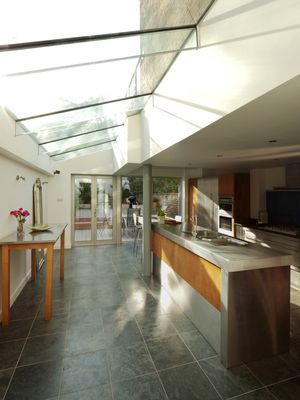 Glass Balustrades and Architectural Glass by Hamilton Glass Products Ltd - an image showing glass supplied and installed for a roof light in a kitchen