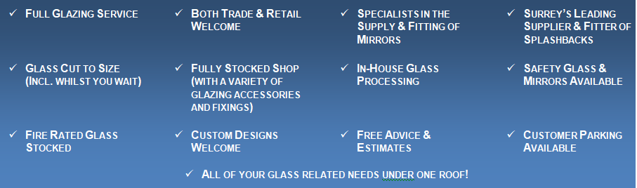 An image listing the products and services supplied by Hamilton Glass Products Ltd