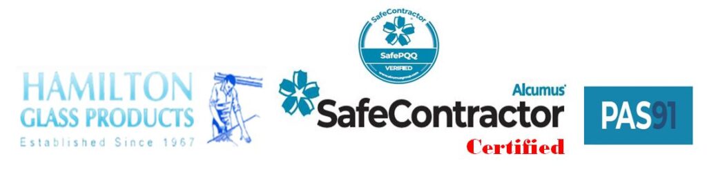 A logo image for Hamilton Glass Products Ltd showing their Safe Contractor award