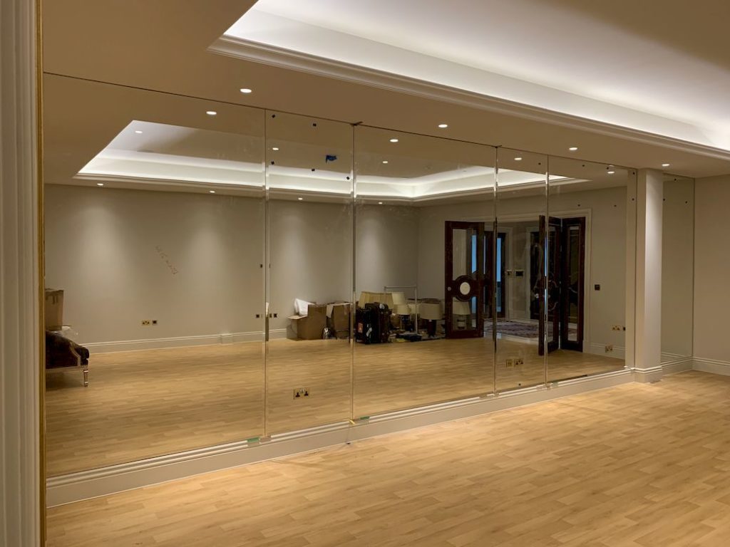 Croydon glass and glazing - an image of a bespoke mirrors for a Gym produced and installed by Hamilton Glass Products Ltd